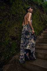 (Pre-Order) Linglu Floral Silk Georgette Halter Gown