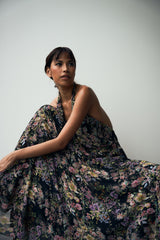 (Pre-Order) Linglu Floral Silk Georgette Halter Gown