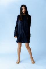 The Nina Pleated Long-Sleeve Mini Shift Dress