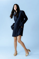 The Nina Pleated Long-Sleeve Mini Shift Dress