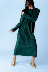 The Nina Pleated Long-Sleeve Midi Shift Dress