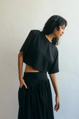 Renee Crew Neck Shoulder Pad Crop Top